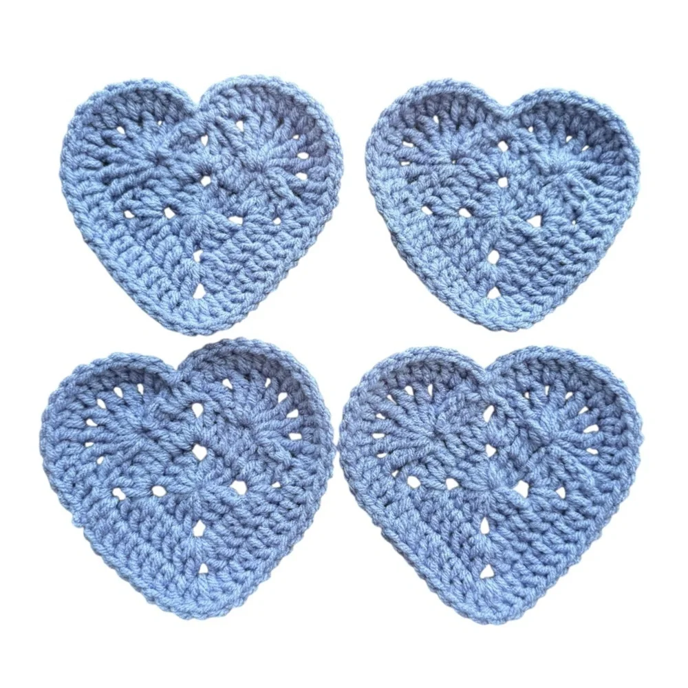 Blue Heart Crochet Coaster